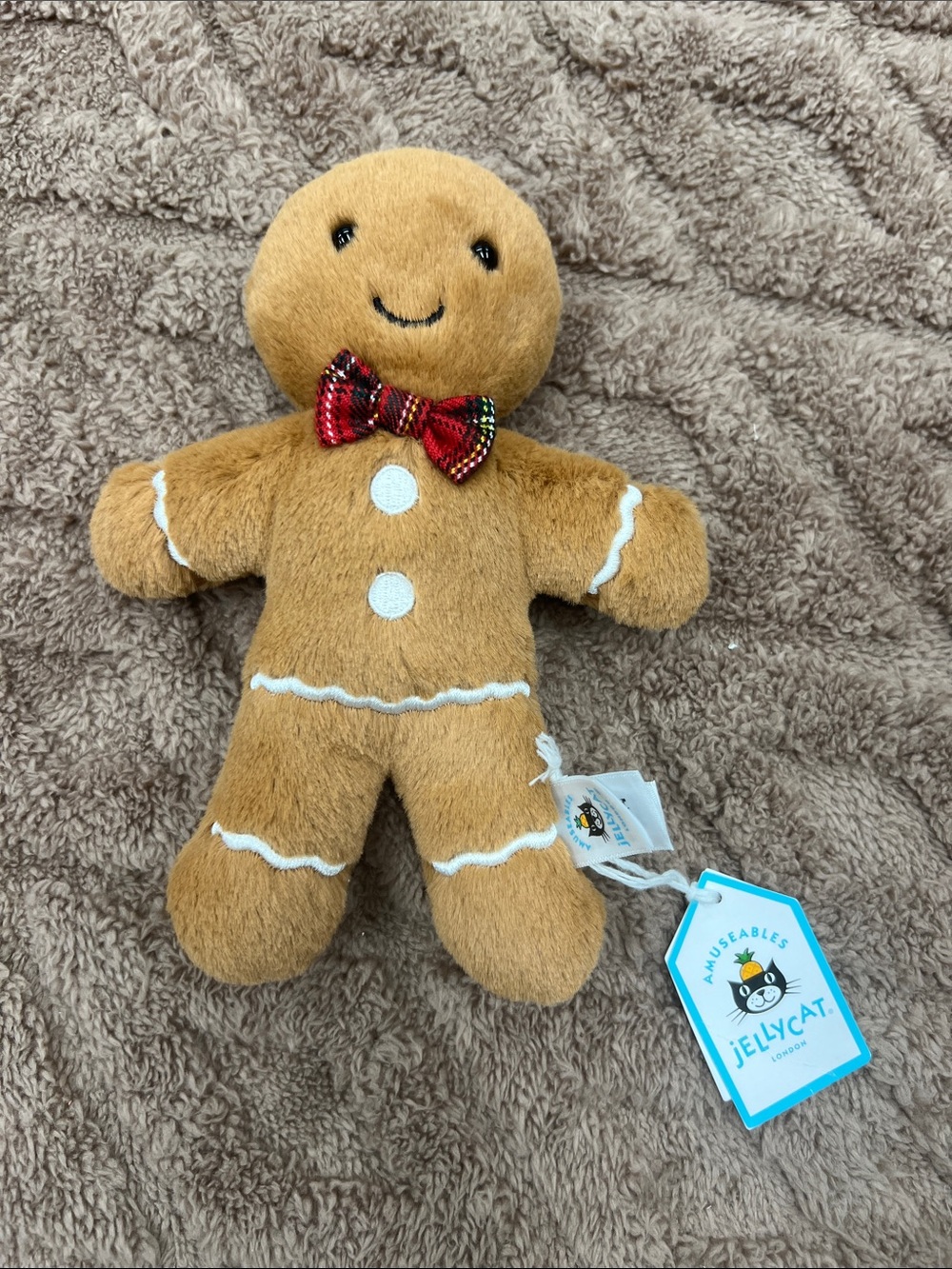 Jellycat Jolly Gingerbread Fred Plush with Red Plaid Bow